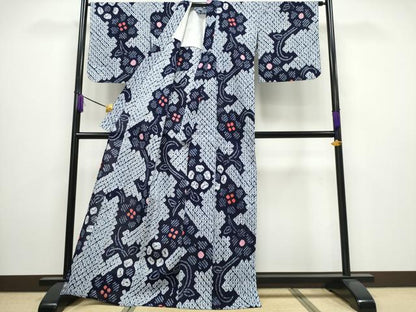 平和屋着物∴夏物 浴衣 有松鳴海絞り 花唐草文 綿 逸品 CABA0428ng