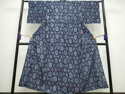 平和屋着物∴夏物 浴衣 有松鳴海絞り 亀甲花文 綿 逸品 CABA0430ng