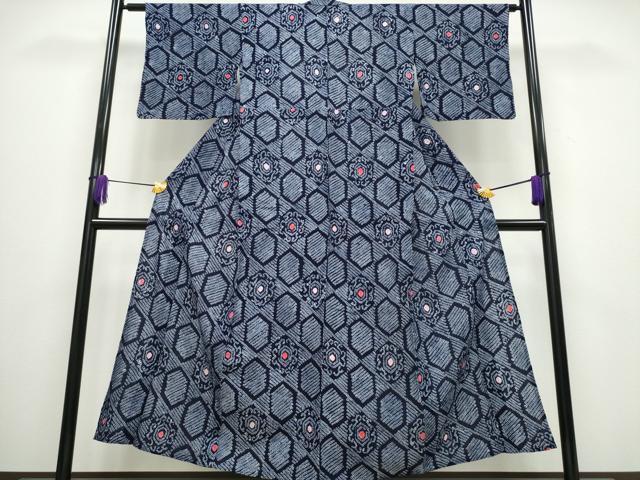 平和屋着物∴夏物 浴衣 有松鳴海絞り 亀甲花文 綿 逸品 CABA0430ng