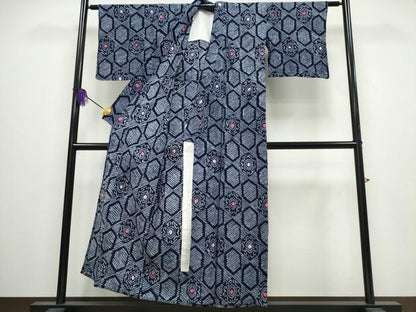 平和屋着物∴夏物 浴衣 有松鳴海絞り 亀甲花文 綿 逸品 CABA0430ng