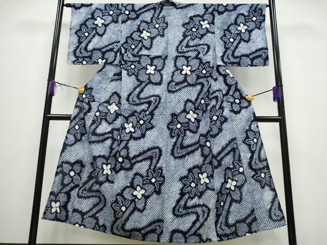 平和屋着物∴夏物 浴衣 有松鳴海絞り 流水舞花文 綿 逸品 CABA0431ng