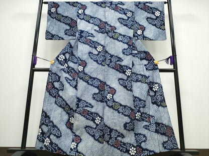 平和屋着物∴夏物 浴衣 有松鳴海絞り 霞舞花文 綿 逸品 CABA0437ng