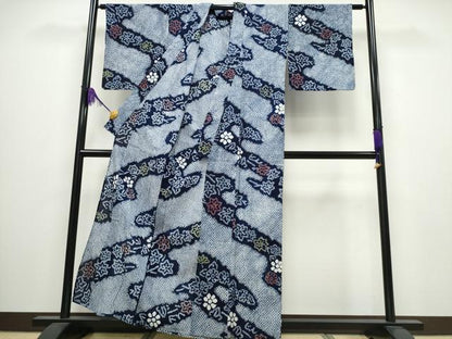 平和屋着物∴夏物 浴衣 有松鳴海絞り 霞舞花文 綿 逸品 CABA0437ng