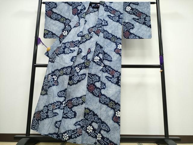 平和屋着物∴夏物 浴衣 有松鳴海絞り 霞舞花文 綿 逸品 CABA0437ng