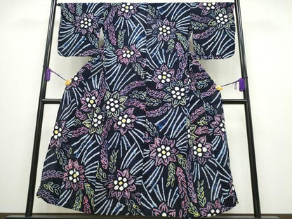 平和屋着物∴夏物 浴衣 有松鳴海絞り 枝垂れ柳花文 綿 逸品 CABA0438ng