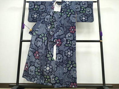 平和屋着物∴夏物 浴衣 有松鳴海絞り 椿花文 綿 逸品 CABA0440ng