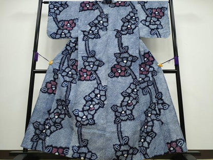 平和屋着物∴夏物 浴衣 有松鳴海絞り 椿 綿 逸品 CABA0441ng