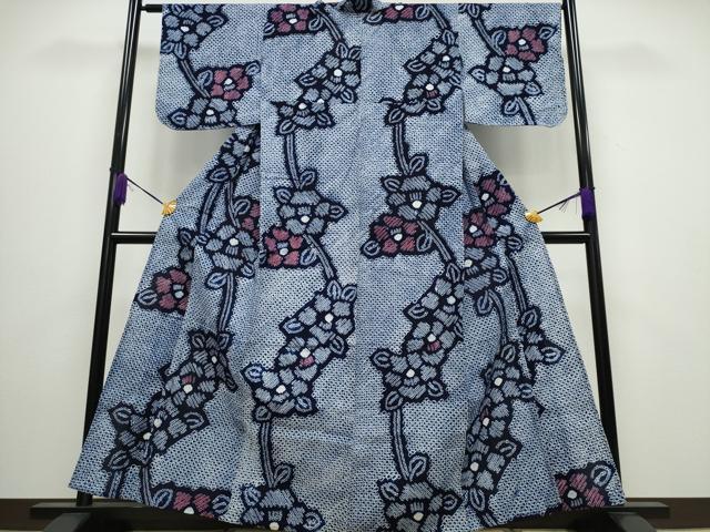 平和屋着物∴夏物 浴衣 有松鳴海絞り 椿 綿 逸品 CABA0441ng