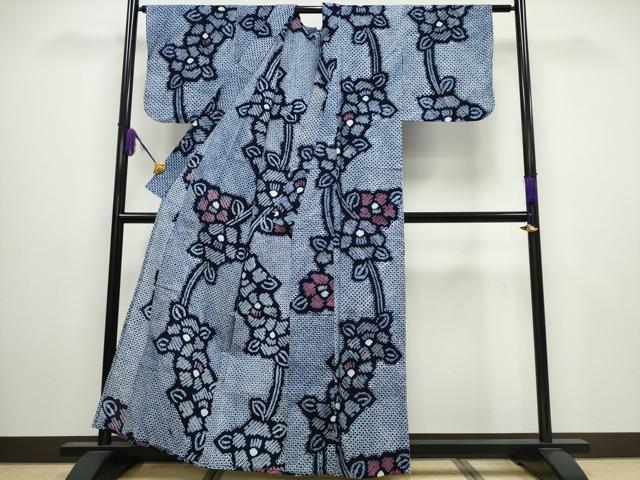 平和屋着物∴夏物 浴衣 有松鳴海絞り 椿 綿 逸品 CABA0441ng
