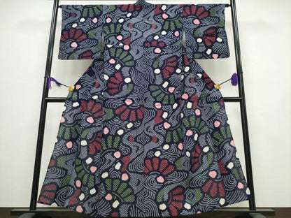 平和屋着物∴夏物 浴衣 有松鳴海絞り 扇流水文 綿 逸品 CABA0442ng