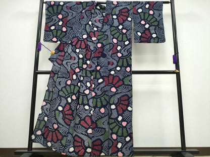 平和屋着物∴夏物 浴衣 有松鳴海絞り 扇流水文 綿 逸品 CABA0442ng