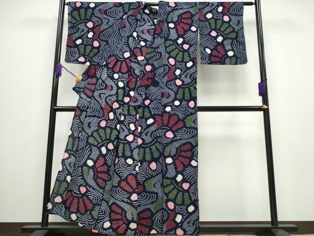 平和屋着物∴夏物 浴衣 有松鳴海絞り 扇流水文 綿 逸品 CABA0442ng