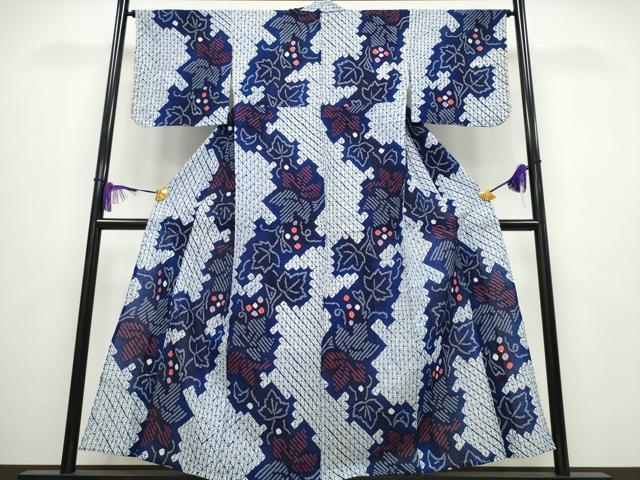 平和屋着物∴夏物 浴衣 有松鳴海絞り 葡萄蔦の葉文 綿 逸品 CABA0443ng