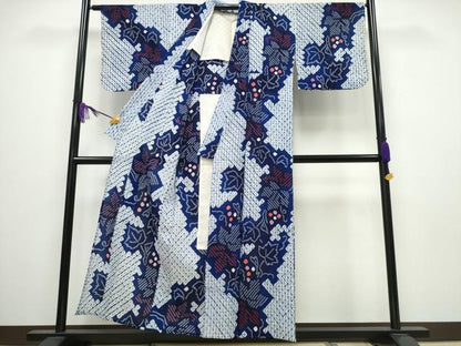 平和屋着物∴夏物 浴衣 有松鳴海絞り 葡萄蔦の葉文 綿 逸品 CABA0443ng