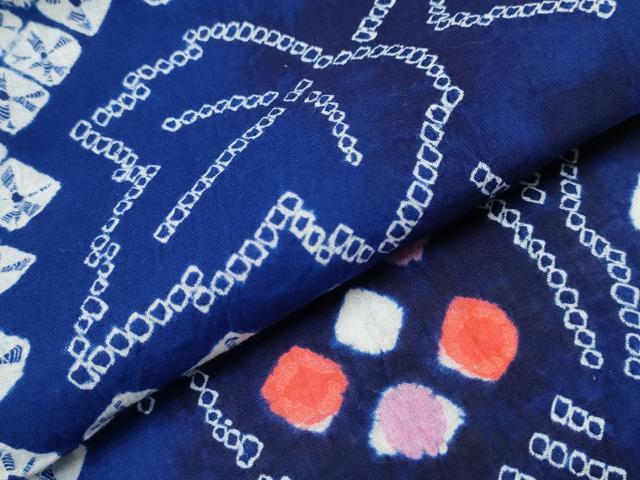 平和屋着物∴夏物 浴衣 有松鳴海絞り 葡萄蔦の葉文 綿 逸品 CABA0443ng