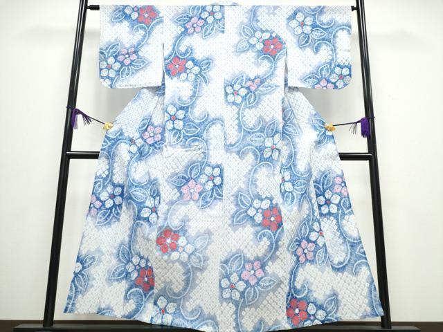 平和屋着物∴夏物 浴衣 有松鳴海絞り 蔦の葉花文 綿 逸品 CABA0444ng