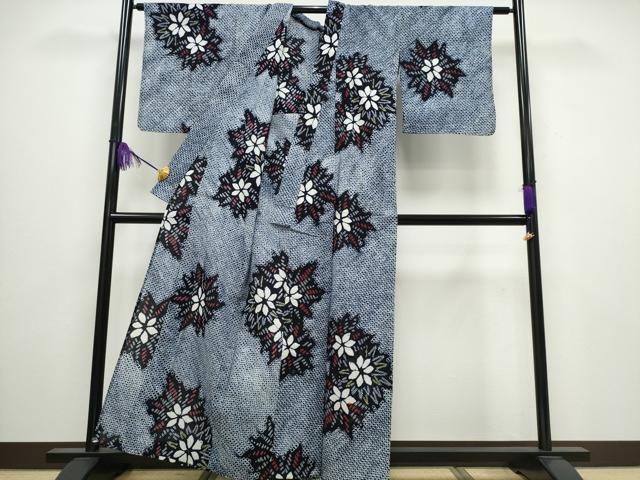 平和屋着物∴夏物 浴衣 有松鳴海絞り 舞花文 綿 逸品 CABA0445ng