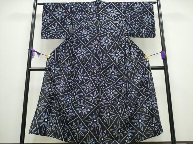 平和屋着物∴夏物 浴衣 有松鳴海絞り 切嵌菊文 綿 逸品 CABA0448ng