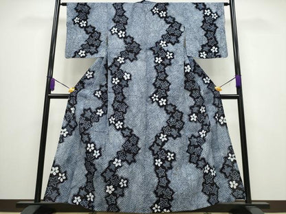 平和屋着物∴夏物 浴衣 有松鳴海絞り 舞葉花文 綿 逸品 CABA0449ng