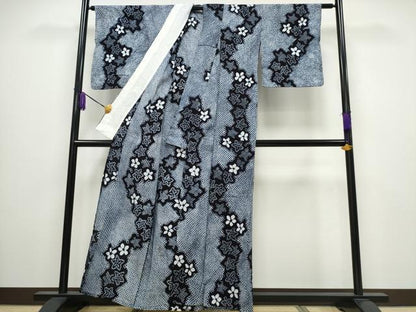 平和屋着物∴夏物 浴衣 有松鳴海絞り 舞葉花文 綿 逸品 CABA0449ng