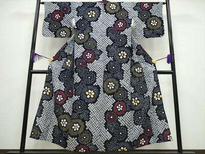 平和屋着物∴夏物 浴衣 有松鳴海絞り 舞菊文 綿 逸品 CABA0453ng