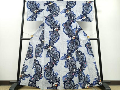 平和屋着物∴夏物 浴衣 有松鳴海絞り 杜若菊文 綿 逸品 CABA0457ng