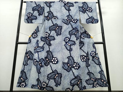 平和屋着物∴夏物 浴衣 有松鳴海絞り 舞蝶花文 綿 逸品 CABA0461ng