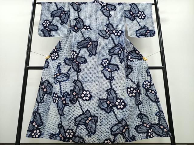 平和屋着物∴夏物 浴衣 有松鳴海絞り 舞蝶花文 綿 逸品 CABA0461ng