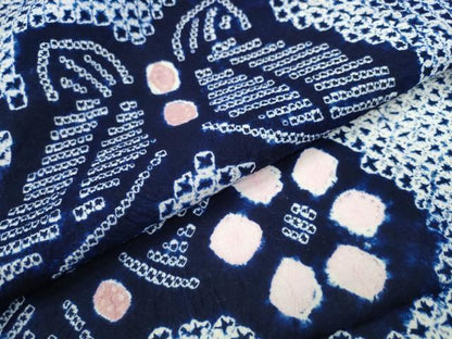 平和屋着物∴夏物 浴衣 有松鳴海絞り 舞蝶花文 綿 逸品 CABA0461ng
