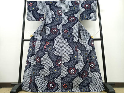 平和屋着物∴夏物 浴衣 有松鳴海絞り 松葉花文 綿 逸品 CABA0462ng