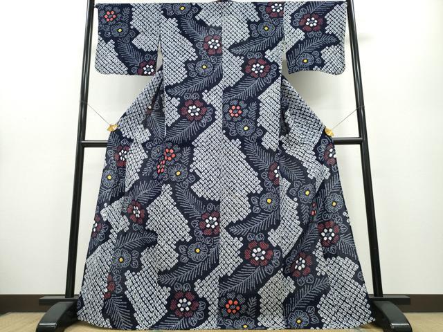 平和屋着物∴夏物 浴衣 有松鳴海絞り 松葉花文 綿 逸品 CABA0462ng