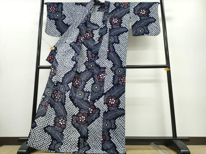 平和屋着物∴夏物 浴衣 有松鳴海絞り 松葉花文 綿 逸品 CABA0462ng