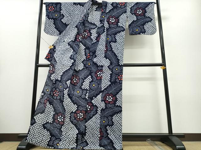 平和屋着物∴夏物 浴衣 有松鳴海絞り 松葉花文 綿 逸品 CABA0462ng