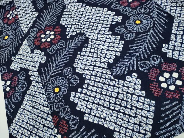 平和屋着物∴夏物 浴衣 有松鳴海絞り 松葉花文 綿 逸品 CABA0462ng