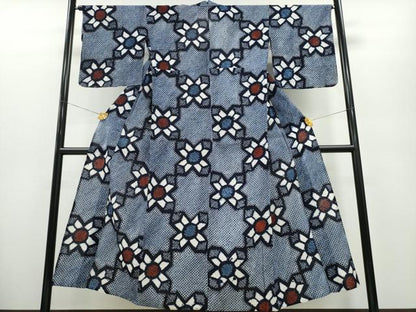 平和屋着物∴夏物 浴衣 有松鳴海絞り 市松菊文 綿 逸品 CABA0467ng
