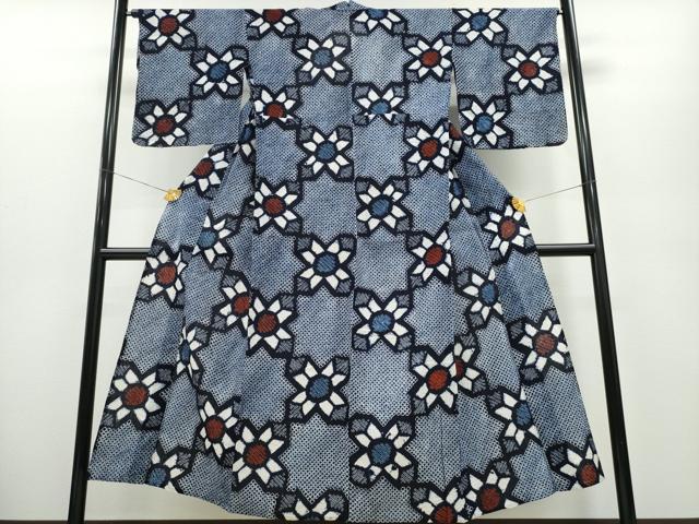 平和屋着物∴夏物 浴衣 有松鳴海絞り 市松菊文 綿 逸品 CABA0467ng