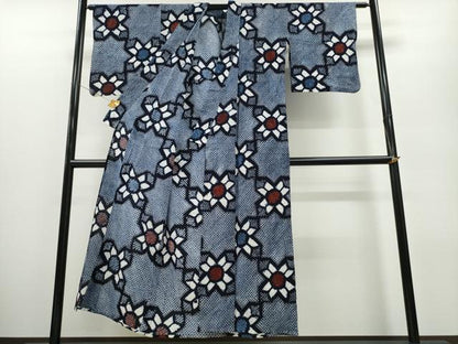 平和屋着物∴夏物 浴衣 有松鳴海絞り 市松菊文 綿 逸品 CABA0467ng