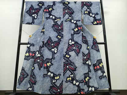 平和屋着物∴夏物 浴衣 有松鳴海絞り 舞蝶文 綿 逸品 CABA0470ng
