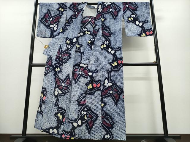 平和屋着物∴夏物 浴衣 有松鳴海絞り 舞蝶文 綿 逸品 CABA0470ng