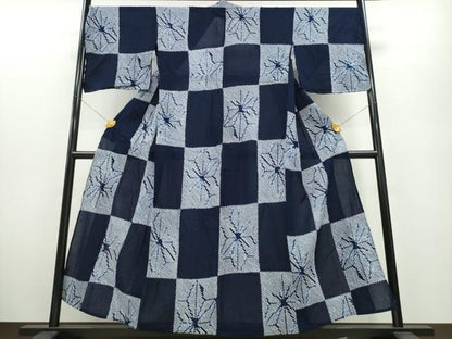 平和屋着物∴夏物 浴衣 有松鳴海絞り 市松麻の葉文様 綿 逸品 CABA0473ng
