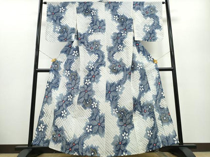 平和屋着物∴夏物 浴衣 有松鳴海絞り 舞花文 綿 逸品 CABA0474ng