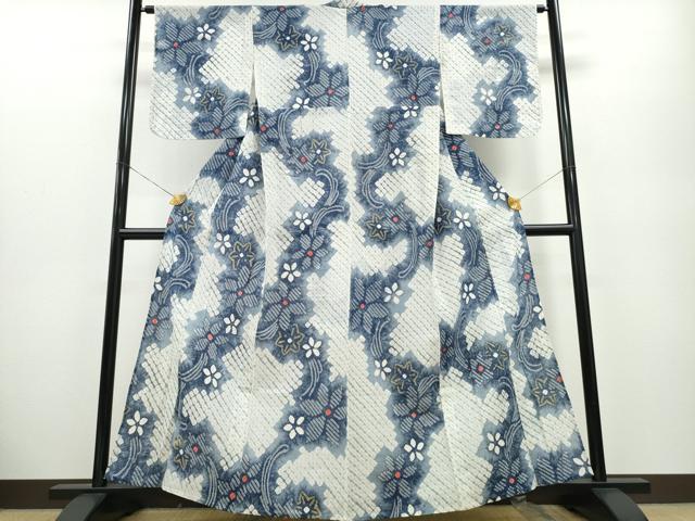 平和屋着物∴夏物 浴衣 有松鳴海絞り 舞花文 綿 逸品 CABA0474ng