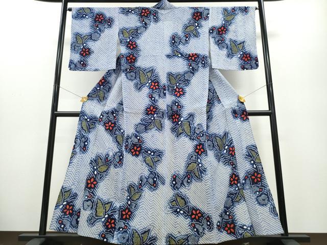 平和屋着物∴夏物 浴衣 有松鳴海絞り 舞蝶花文 綿 逸品 未使用 CABA0476ng