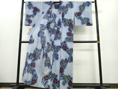 平和屋着物∴夏物 浴衣 有松鳴海絞り 舞蝶花文 綿 逸品 未使用 CABA0476ng