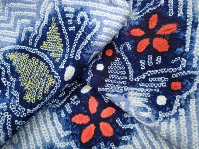 平和屋着物∴夏物 浴衣 有松鳴海絞り 舞蝶花文 綿 逸品 未使用 CABA0476ng