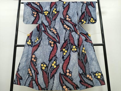 平和屋着物∴夏物 浴衣 有松鳴海絞り 草花文 綿 逸品 CABA0477ng