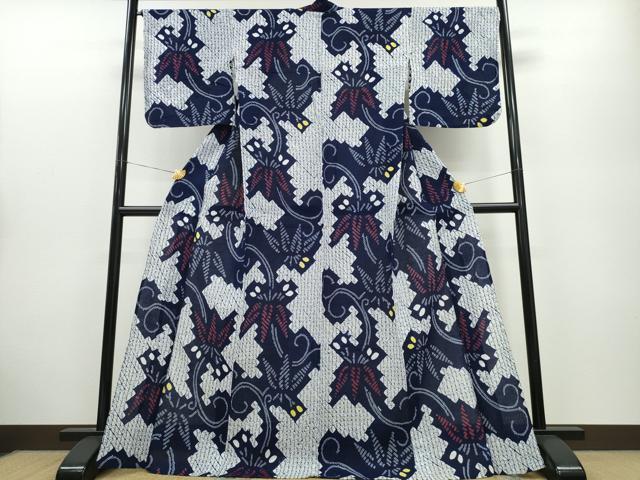 平和屋着物∴夏物 浴衣 有松鳴海絞り 花唐草文 綿 逸品 CABA0478ng