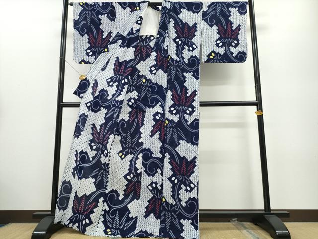 平和屋着物∴夏物 浴衣 有松鳴海絞り 花唐草文 綿 逸品 CABA0478ng