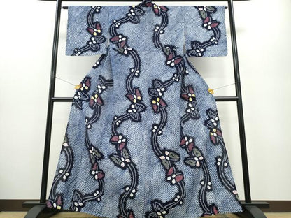 平和屋着物∴夏物 浴衣 有松鳴海絞り 流水舞蝶文 綿 逸品 未使用 CABA0479ng