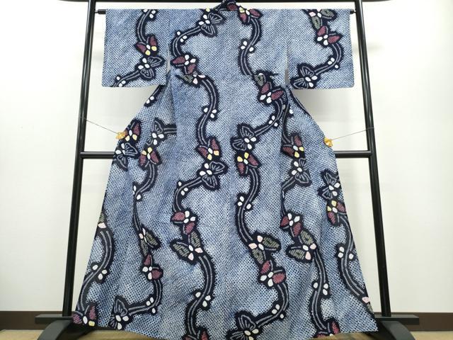 平和屋着物∴夏物 浴衣 有松鳴海絞り 流水舞蝶文 綿 逸品 未使用 CABA0479ng